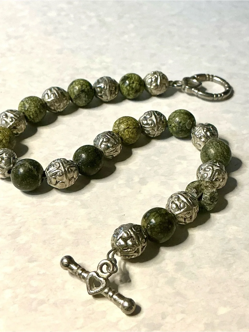 Artisan Jasper & Silver Tone Metal Filigree Beads Bracelet and Earrings Set READ